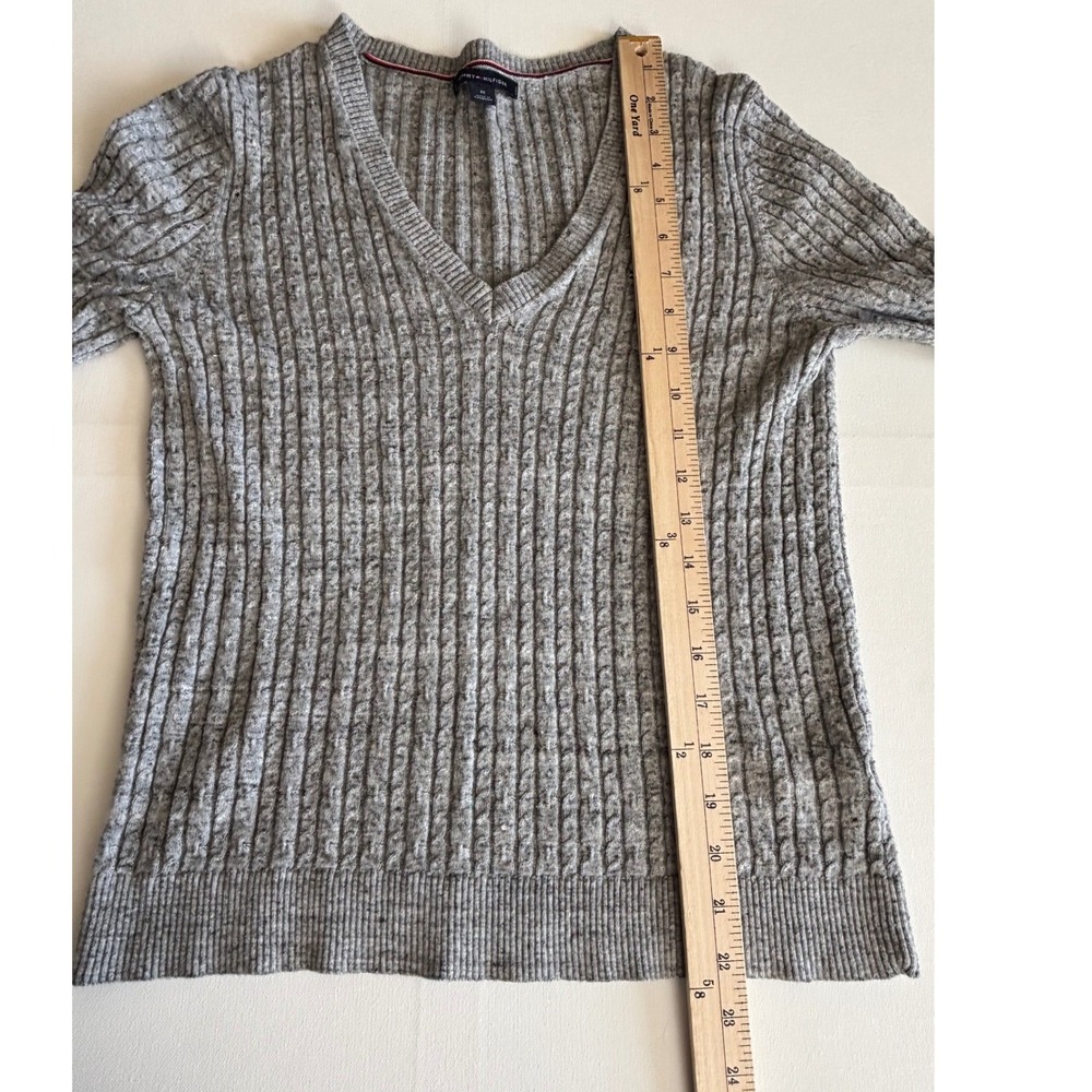 Tommy Hilfiger Womens Grey Cable Knit V-Neck Cotton Sweater Size M Y2K Preppy - Picture 7 of 8